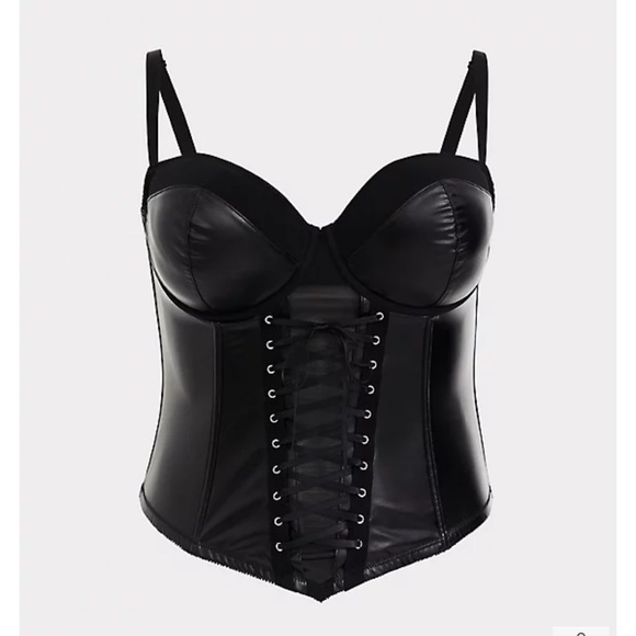 Torrid Black Lace-Up Faux Leather Corset Bustier - Picture 2 of 3